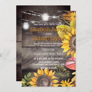 Rustic Country Wedding Mason Jar Lights Sunflower Invitation