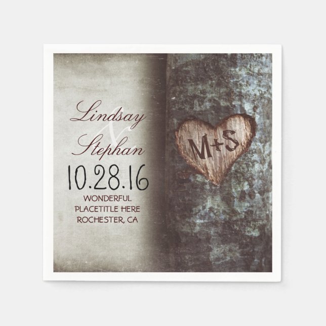 Rustic country wedding napkins with tree heart (Front)