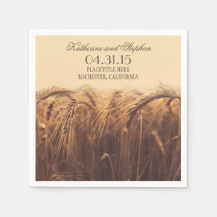 rustic country wedding paper napkins - brown wheat