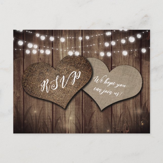 Rustic Country Wedding RSVP Postcard Meal Choice (Front)