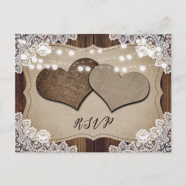 Rustic Country Wedding RSVP Postcard Meal Choice (Front)