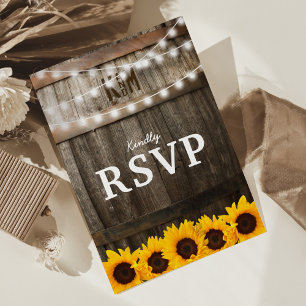 Rustic Country Wedding RSVP   Sunflower Lights Invitation Postcard