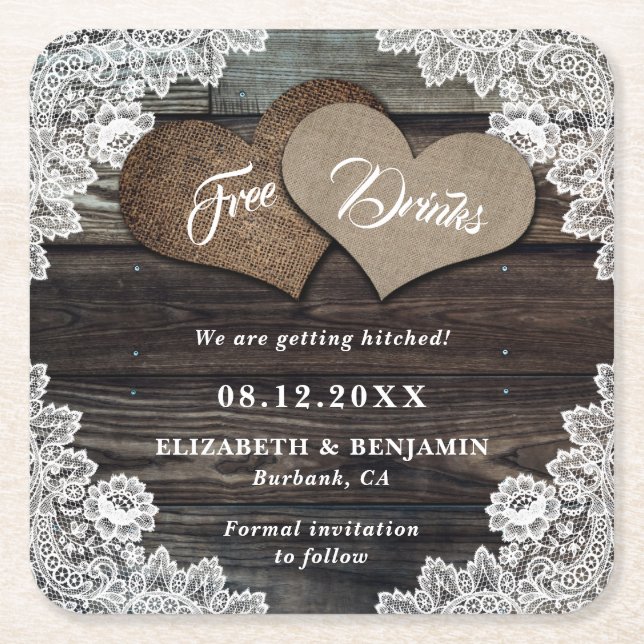 Rustic Country Wedding Save The Date Coasters (Front)