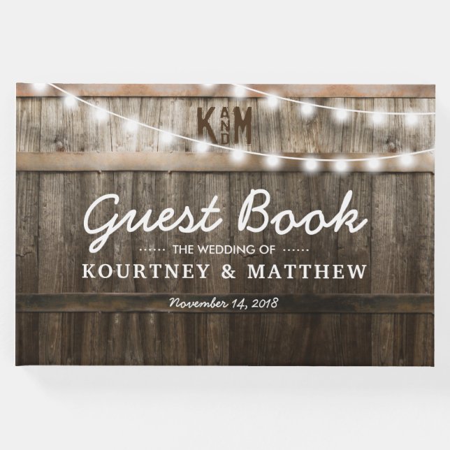 Rustic Country Wedding | String Lights Guest Book (Front)