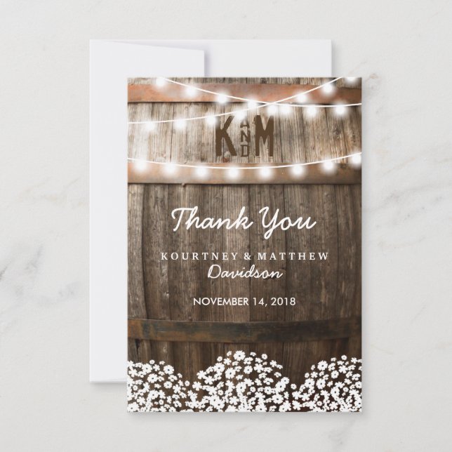 Rustic Country Wedding | String of Lights Thank You Card (Front)