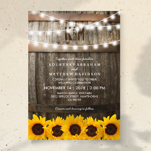 Rustic Country Wedding   Sunflower String Lights Invitation