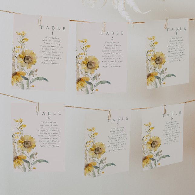 Rustic Country Wedding Sunflower Table Cards (Creator Uploaded)