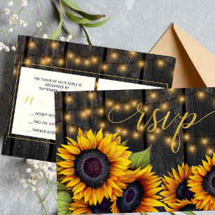 Rustic country wedding sunflowers wood RSVP  Invitation Postcard