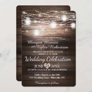 Rustic Country Wedding w/ String Lights Invitation