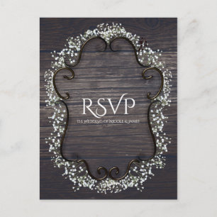 Rustic Country Western Babys Breath & Wood RSVP Invitation Postcard