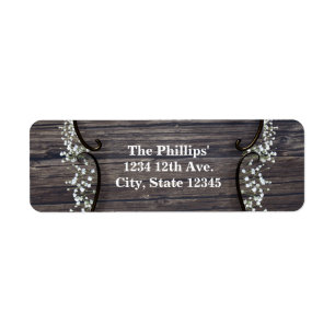 Rustic Country Western Babys Breath & Wood Wedding Return Address Label
