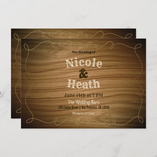Rustic Country Western Barn Wood Modern Wedding Invitation (Front/Back)