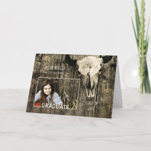 Rustic Country Western Bull Cow Skull Graduation Announcement