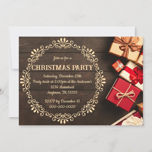 Rustic Country Western Christmas Day Dinner Party Invitation (Front)