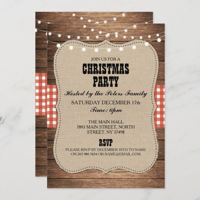 Rustic Country Western Christmas Dinner Day Party Invitation (Front/Back)