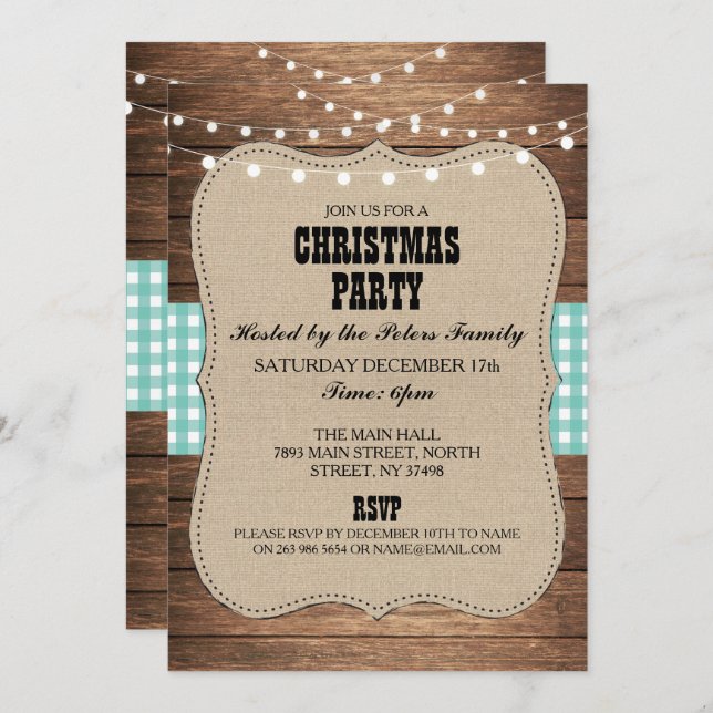 Rustic Country Western Christmas Dinner Day Party Invitation (Front/Back)