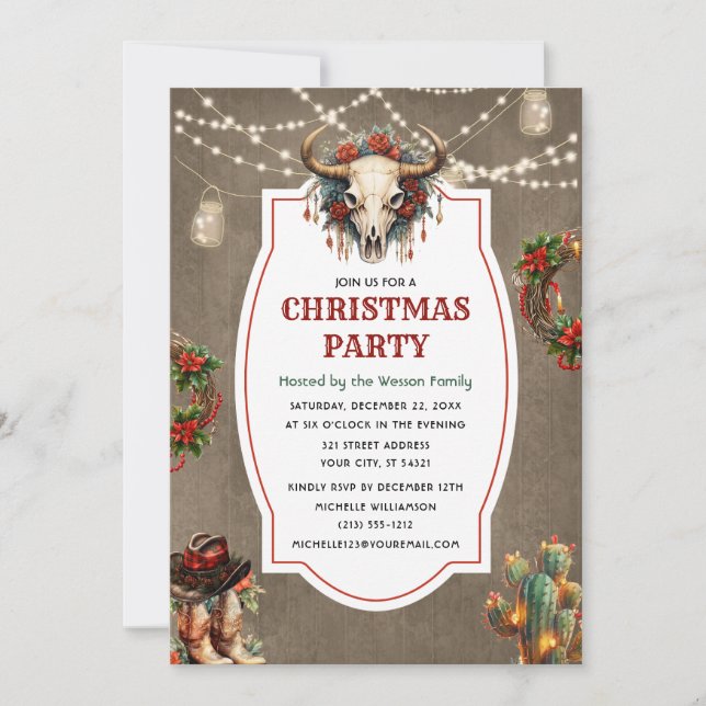 Rustic Country Western Christmas Dinner Party Invitation (Front)