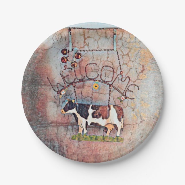 Rustic Country Western Cow Farmhouse Paper Plate (Front)