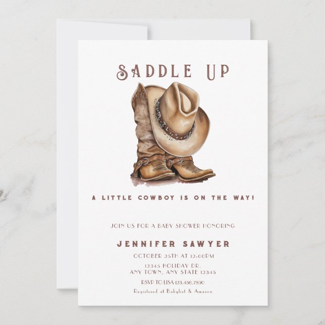 Rustic Country Western Cowboy Baby Shower Invitation (Front)