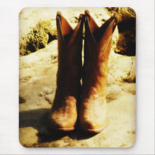 Rustic Country Western Cowboy Boots in Sunlight Mouse Pad
