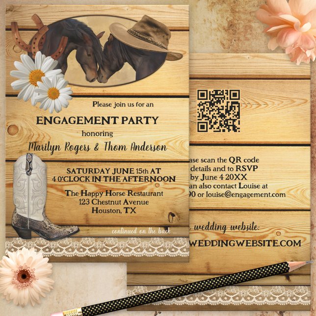Rustic Country Western Equestrian Engagement Invitation (Creator Uploaded)