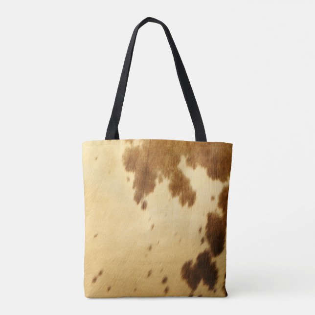 Rustic Country Western Longhorn Cowhide Fur Print Tote Bag (Back)