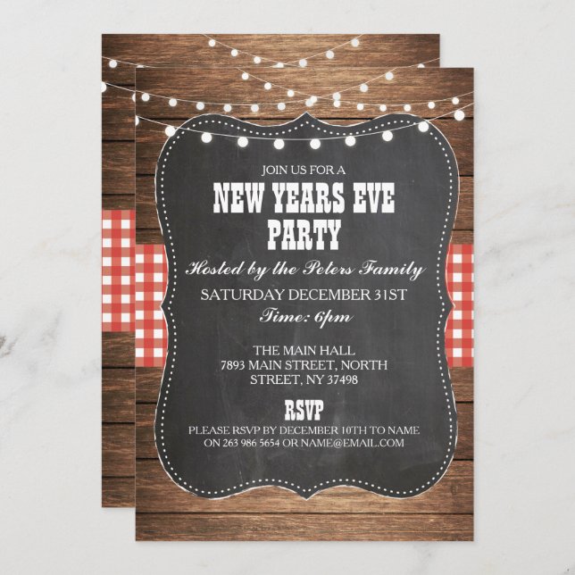 Rustic Country Western New Years Eve Party Invite (Front/Back)