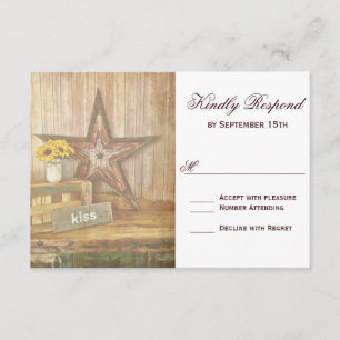 Rustic Country Western Star Kiss Wedding RSVP Card