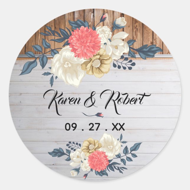 Rustic Country Western Wedding Classic Round Sticker (Front)