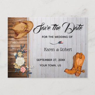 Rustic Country Western Wedding Save the Date Announcement Postcard
