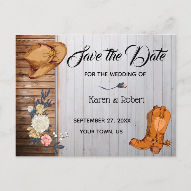 Rustic Country Western Wedding Save the Date Announcement Postcard (Front)