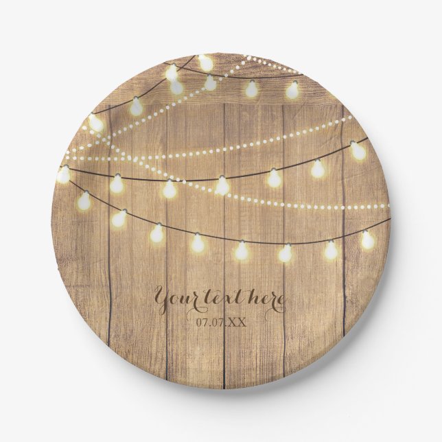 Rustic Country Western Wood & Lights Paper Plate (Front)