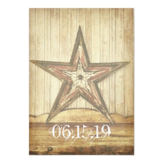 Rustic Country Western Wood Star Wedding Invites
