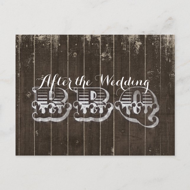 Rustic Country Western Wood Wedding RSVP BBQ Invitation Postcard (Front)