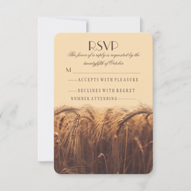 Rustic country wheat wedding RSVP cards (Front)