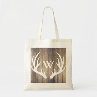Rustic Country White Antlers & Barn Wood Tote Bag