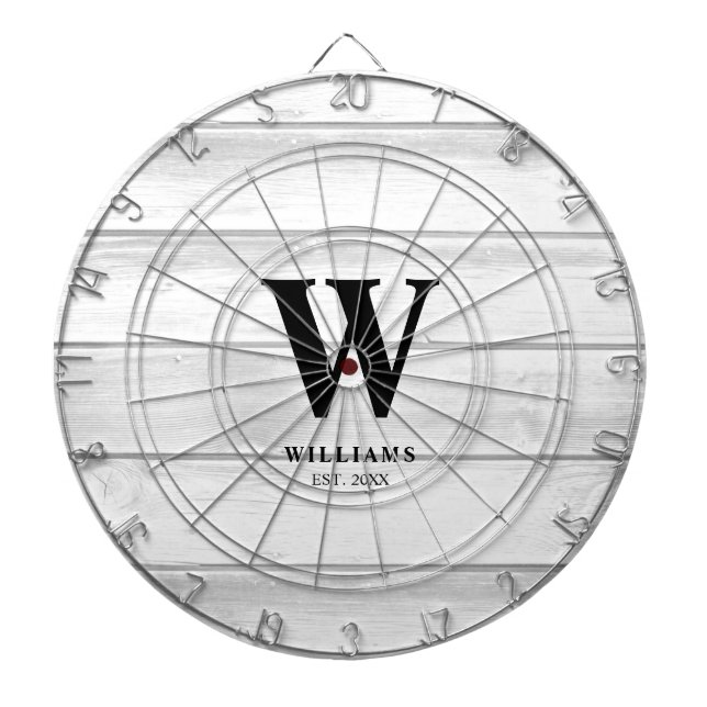 Rustic Country White Barn Wood Personalised Dartboard (Front)