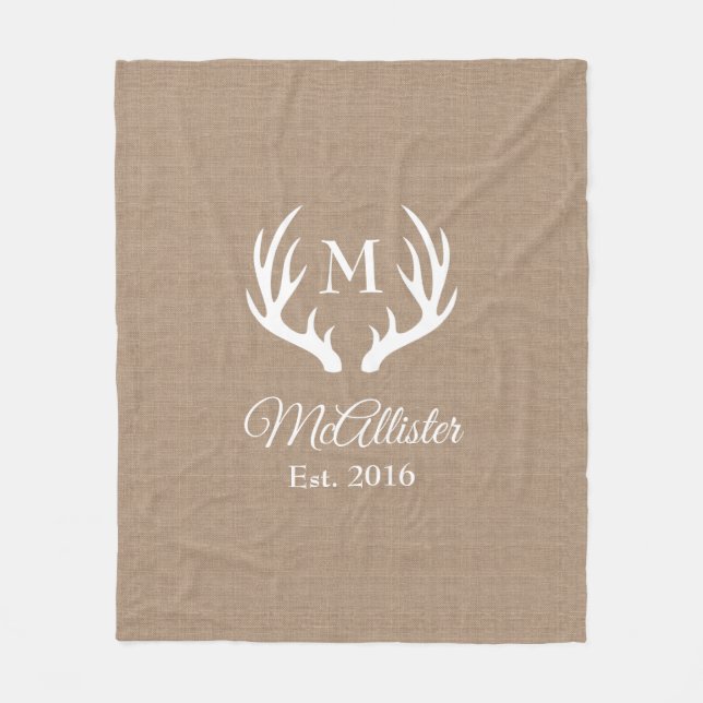 Rustic Country White Deer Antlers | Personalised Fleece Blanket (Front)