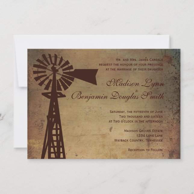 Rustic Country Windmill Farm Wedding Invitations (Front)