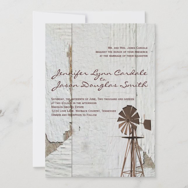 Rustic Country Windmill Wedding Invitations (Front)