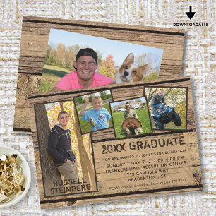 Rustic Country Wood 20XX GRADUATE   5-Photo Invitation