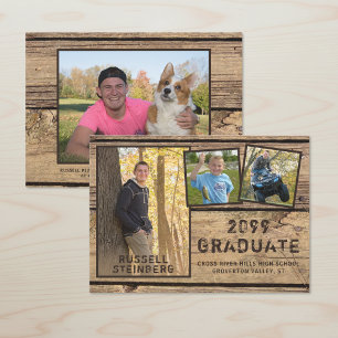 Rustic Country Wood 4-Photo Graduation Announcement
