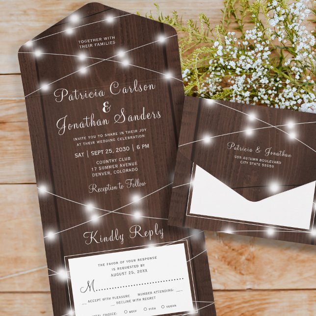 Rustic country wood all in one wedding rsvp all in one invitation (Creator Uploaded)