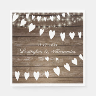 Rustic Country Wood and String Of Lights Wedding Napkin