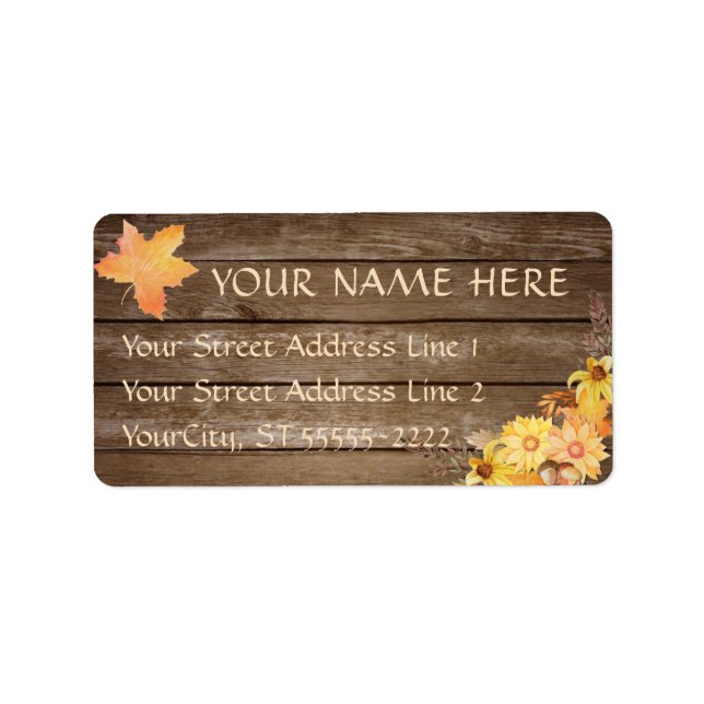 Rustic Country Wood and Watercolor Autumn Flowers Label (Front)