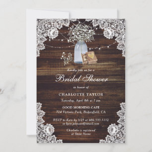 Rustic Country Wood Baby's Breath Bridal Shower Invitation
