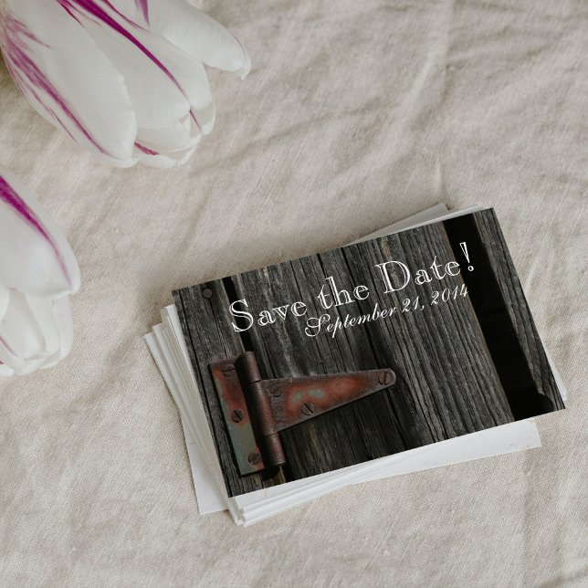 Rustic Country Wood Barn Door save the date Announcement Postcard (Creator Uploaded)