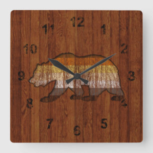 Rustic Country Wood Bear pride colours Square Wall Clock