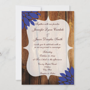 Rustic Country Wood Blue Flower Wedding Invitation