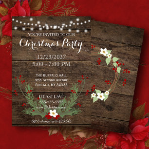 Rustic Country Wood Christmas Party Invitation